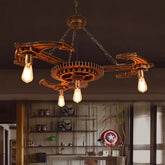 Vintage Bronze Pendant Chandelier with Open Bulb Lighting – Elegant Dining Room Ceiling Fixture - This is a 4 light metal Chandelier with an Antique Bronze finish. The chandelier measures 43" wide by 33.5" tall. It has a 1 Tier design and comes wit